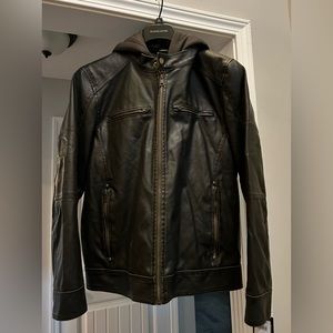 Faux leather jacket. Men’s medium. Brown with hood.